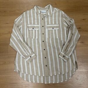 Urban Outfitters Beige Striped Button Down Shirt